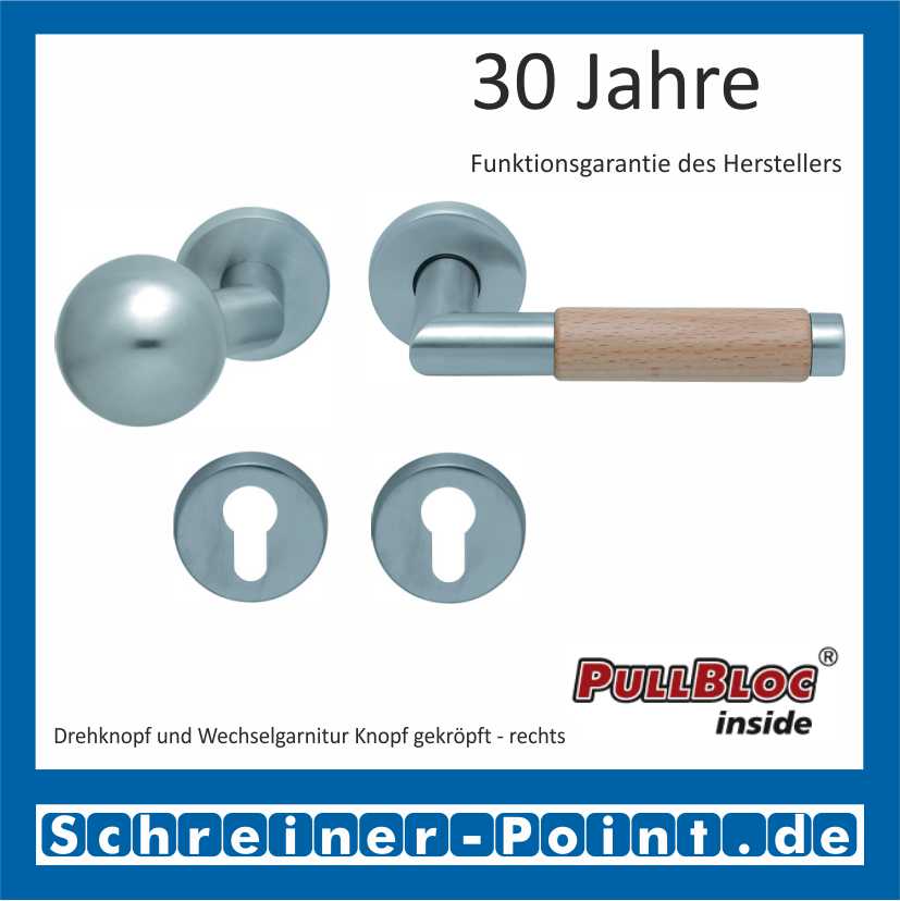 Scoop Chiara Holz PullBloc Rundrosettengarnitur Edelstahl matt/Buche/Eiche/Merbau, Rosette Edelstahl matt